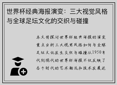 世界杯经典海报演变：三大视觉风格与全球足坛文化的交织与碰撞